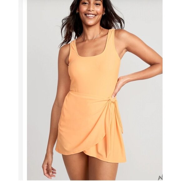 Old Navy Women Wrap-Front Swimsuit Swim Dress Side-Tie Sarong Style M Orange - Picture 1 of 11